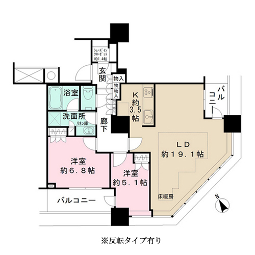 ザ・パークハウス西新宿タワー60(2LDK：77.93㎡)の間取り画像