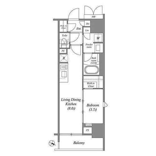 ACPレジデンス浅草(1LDK+WIC+SIC[A1タイプ]：32.40㎡)の間取り画像