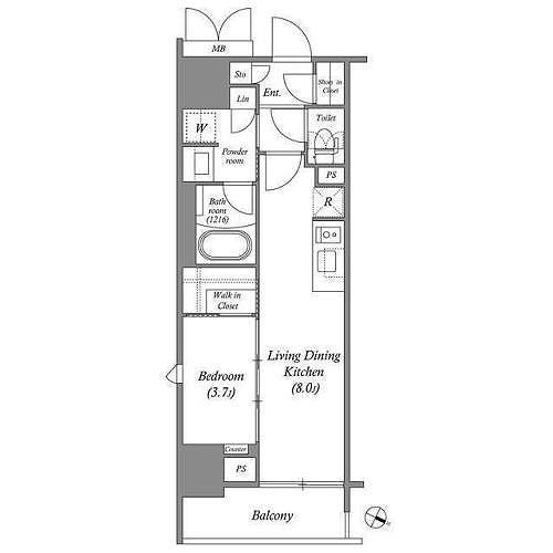 ACPレジデンス浅草(1LDK+WIC+SIC[A2タイプ]：32.40㎡)の間取り画像