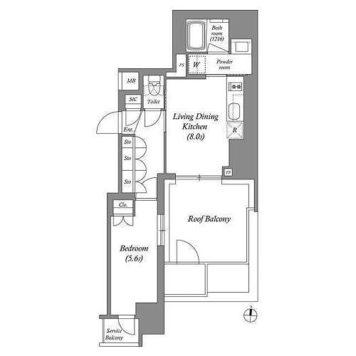 ACPレジデンス錦糸町(1LDK+SIC+ROOF BALCONY[Eタイプ・5階]：36.52㎡)の間取り画像