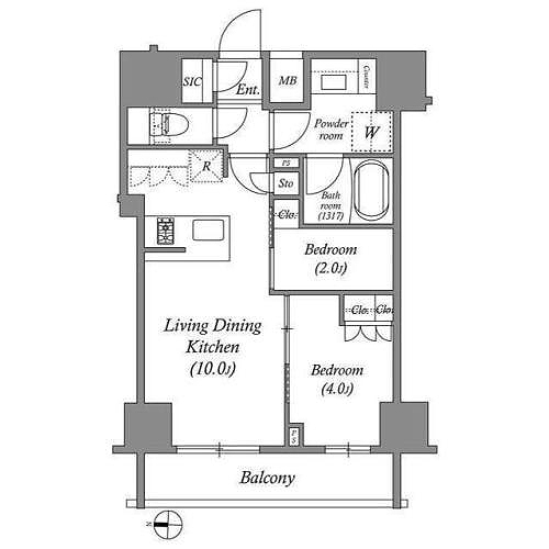 ACPレジデンス錦糸町(2LDK+SIC[Bタイプ]：40.04㎡)の間取り画像