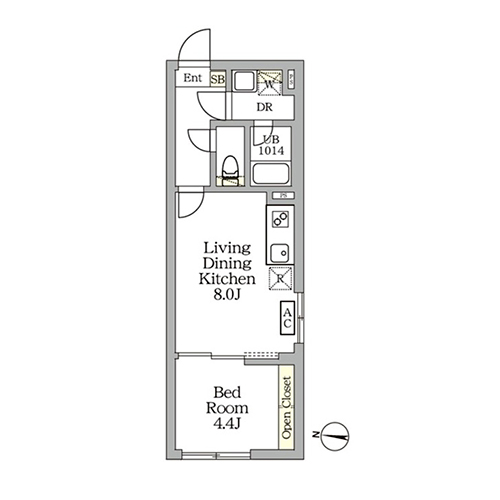 アグライア新宿西落合(1LDK[A-type]：30.02㎡)の間取り画像