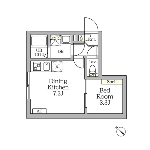 アグライア新宿横寺町(1DK[E-type]：25.62㎡)の間取り画像