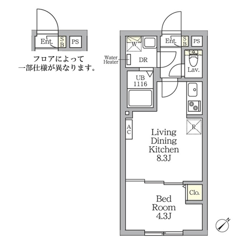 アグライア新宿横寺町(1LDK[B-type]：30.10㎡)の間取り画像