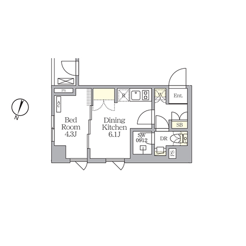 AIFLAT明大前(1DK[Jタイプ]：25.53㎡)の間取り画像