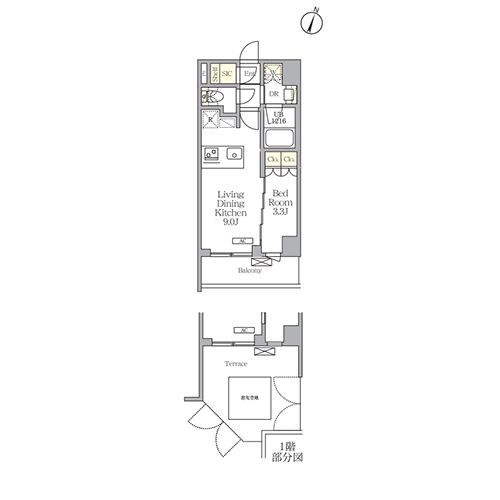 AIFLAT明大前(1LDK[Fタイプ]：31.18㎡)の間取り画像