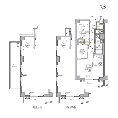 AIFLAT明大前(2LDK / 1SLDK[Dタイプ]：53.16㎡)の間取り画像