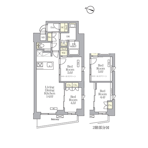 AIFLAT明大前(2LDK[Aタイプ]：56.84㎡)の間取り画像