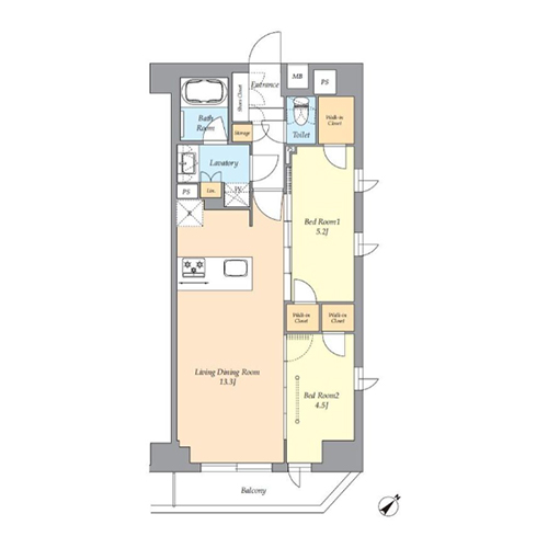 AIFLAT渋谷西原(2LDK[E2タイプ]：54.00㎡)の間取り画像