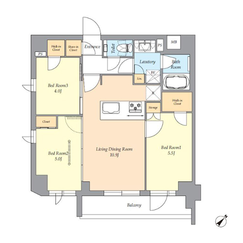 AIFLAT渋谷西原(3LDK[Dタイプ]：57.71㎡)の間取り画像