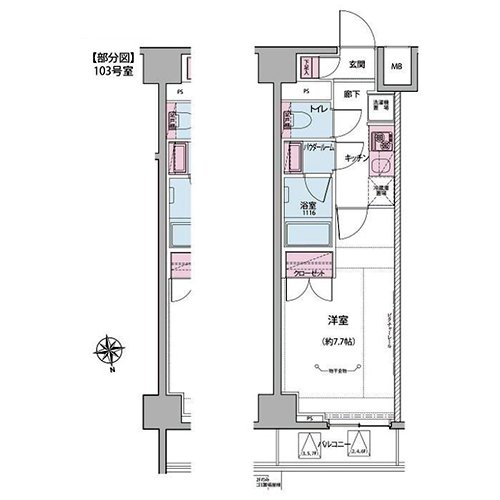 オルタナ神楽坂 I・II(C1-type：1K)の間取り画像