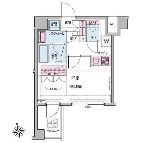 オルタナ神楽坂 I・II(F'1-type：1K)の間取り画像