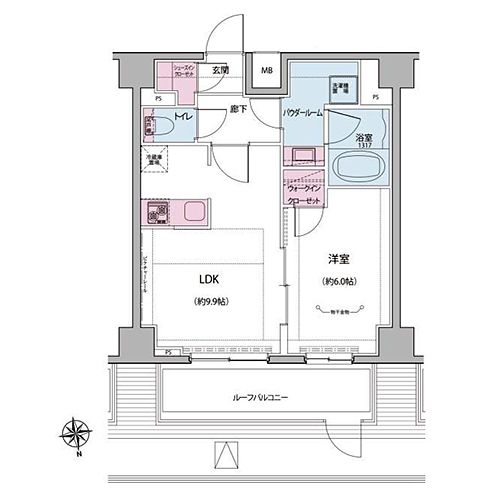 オルタナ神楽坂 I・II(H1-type：1LDK)の間取り画像