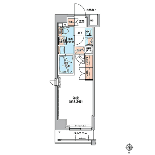 オルタナ菊川Ⅰ(1K：25.20㎡[Bタイプ])の間取り画像