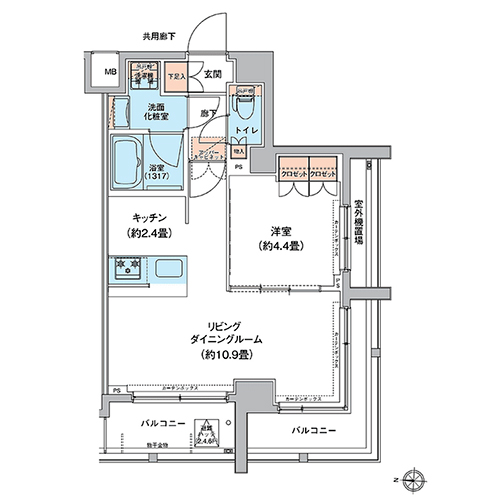 オルタナ菊川Ⅰ(1LDK：40.69㎡[Gタイプ])の間取り画像