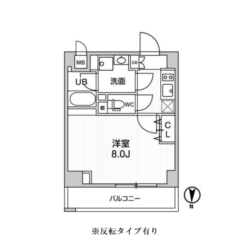 オルタナ菊川Ⅱ(A2-type：1K［25.80㎡］)の間取り画像