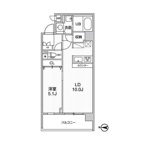 オルタナ菊川Ⅱ(E-type：1LDK［41.59㎡］)の間取り画像