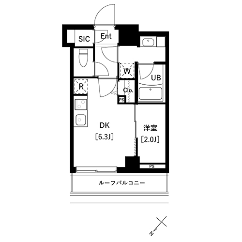 アークマーク上池袋(1DK+SIC：25.25㎡)の間取り画像