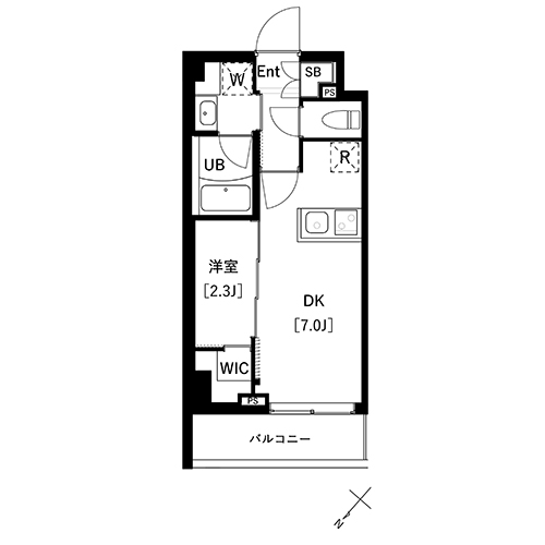 アークマーク上池袋(1DK+WIC：25.52㎡)の間取り画像