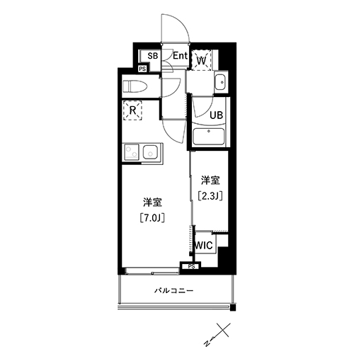 アークマーク上池袋(1DK+WIC：25.52㎡)の間取り画像