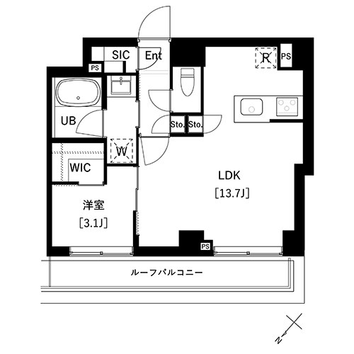 アークマーク上池袋(1LDK+WIC+SIC：41.29㎡)の間取り画像