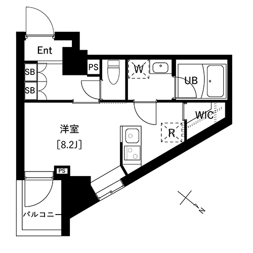 アークマーク上池袋(1R+WIC：25.44㎡)の間取り画像