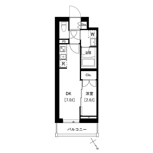 アークマーク南大井(1DK：25.42㎡)の間取り画像