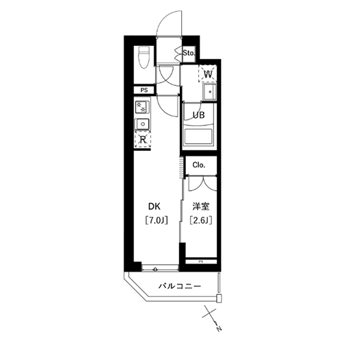 アークマーク南大井(1DK：25.42㎡)の間取り画像