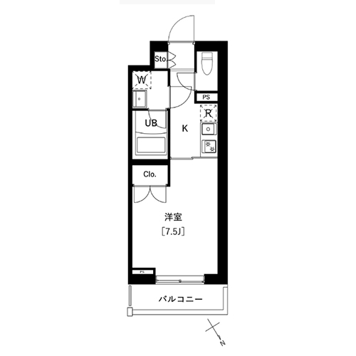 アークマーク南大井(1K：25.42㎡)の間取り画像