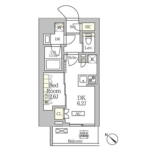 アークマーク大塚(1DK[A-type]：25.16㎡)の間取り画像