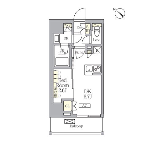 アークマーク大塚(1DK[B-type]：25.16㎡)の間取り画像