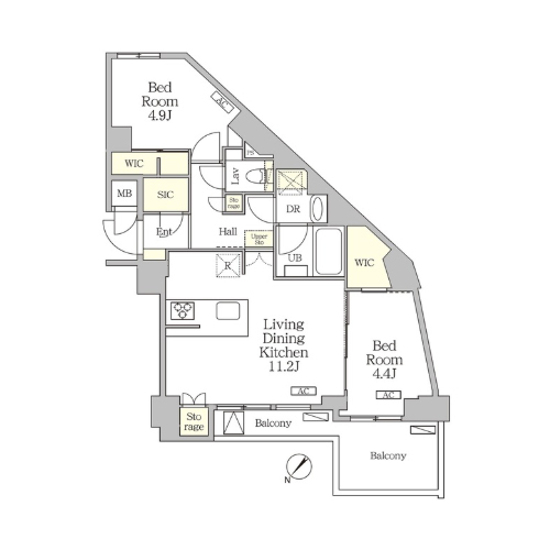 アジールコート池尻大橋(2LDK[52.84㎡])の間取り画像