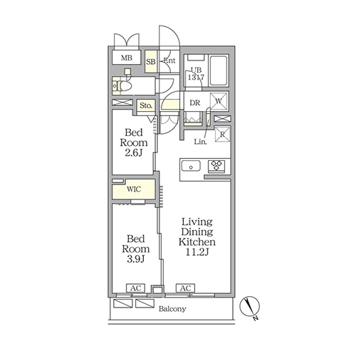 アジールコート後楽園(2LDK[Fタイプ]：41.60㎡)の間取り画像