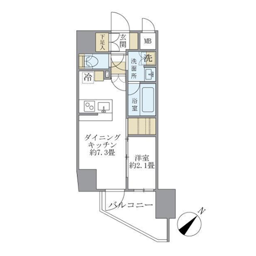 アジールコート町屋(1LDK[Cタイプ]：25.28㎡)の間取り画像