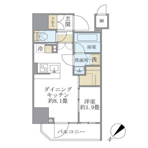 アジールコート町屋(1LDK[Bタイプ]：26.10㎡)の間取り画像