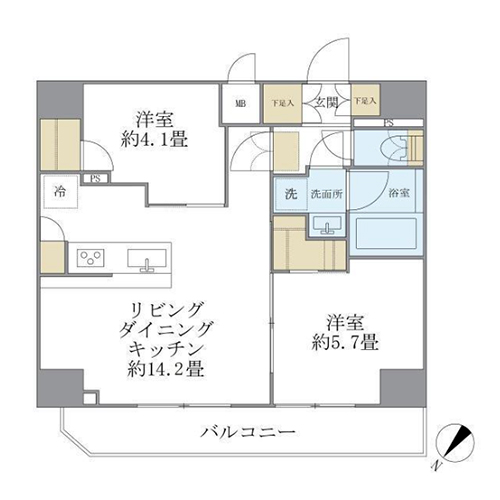 アジールコート町屋(2LDK[Eタイプ]：52.92㎡)の間取り画像