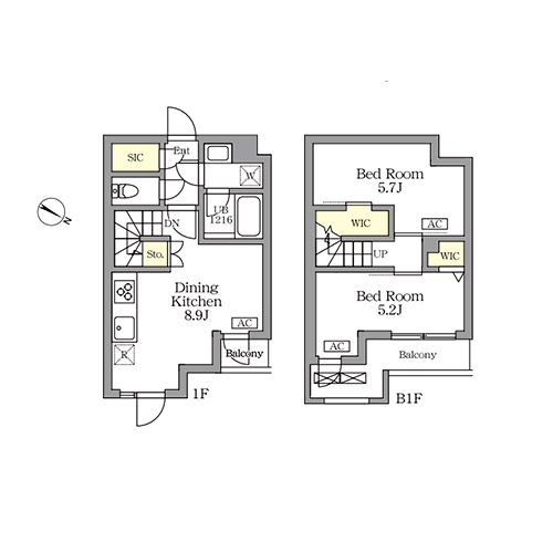 アジールコート三宿テラス(2DK[Rタイプ]：50.13㎡)の間取り画像
