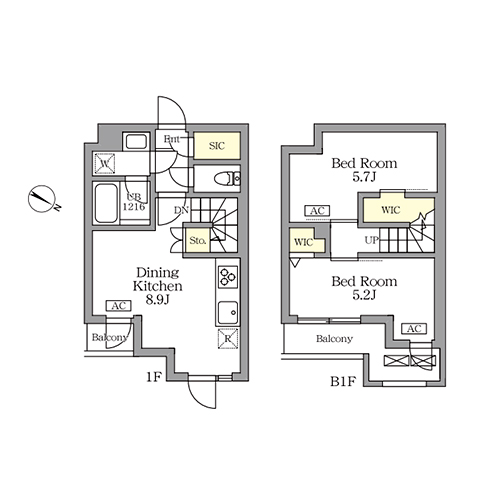 アジールコート三宿テラス(2DK[R'タイプ]：50.13㎡)の間取り画像