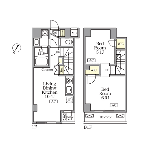 アジールコート三宿テラス(2LDK[Oタイプ]：53.07㎡)の間取り画像