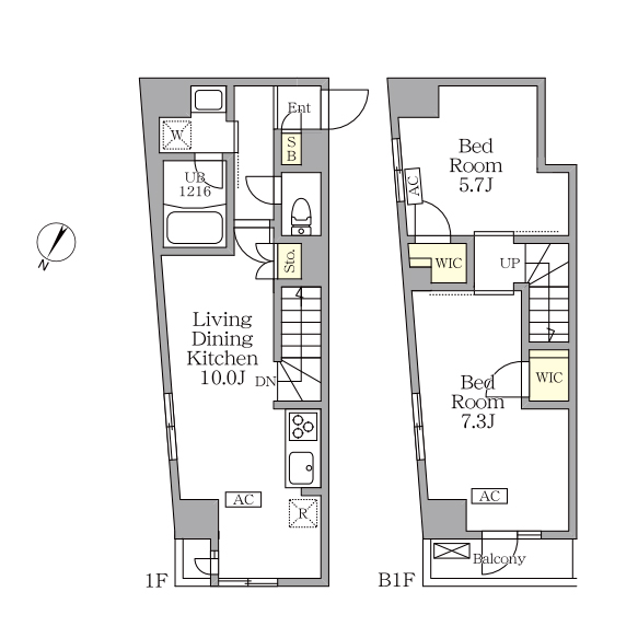 アジールコート三宿テラス(2LDK[Qタイプ]：54.48㎡)の間取り画像