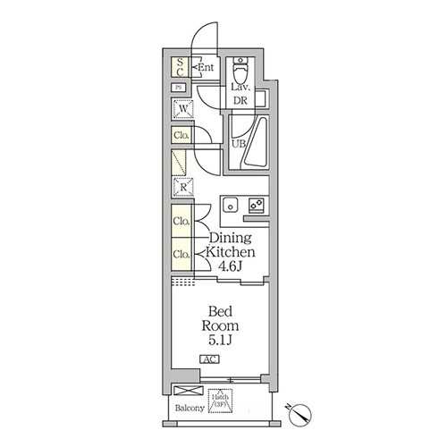 アジールコート松濤(1DK[Eタイプ]：25.78㎡)の間取り画像