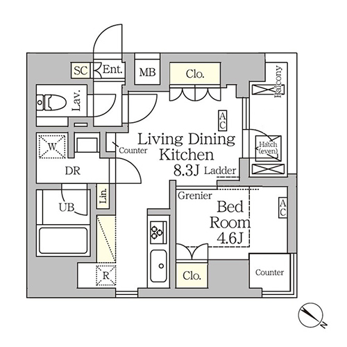 アジールコート松濤(1LDK[Aタイプ]：33.33㎡)の間取り画像