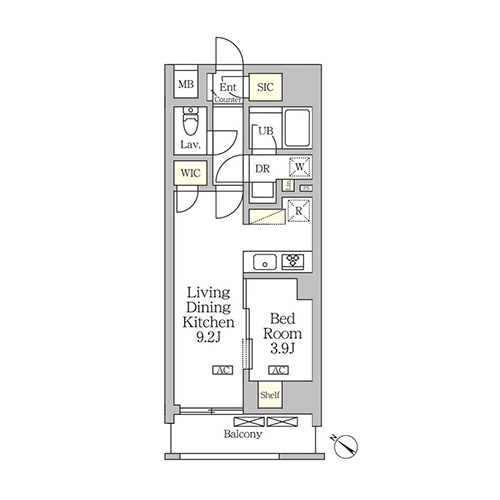 アジールコート松濤(1LDK[Dタイプ]：33.56㎡)の間取り画像