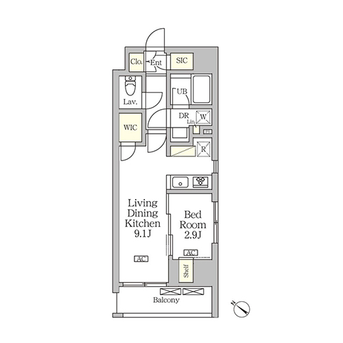 アジールコート松濤(1LDK[Fタイプ]：33.88㎡)の間取り画像