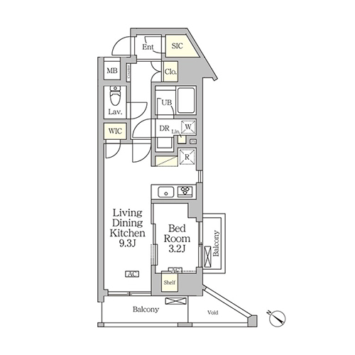アジールコート松濤(1LDK[Gタイプ]：36.21㎡)の間取り画像