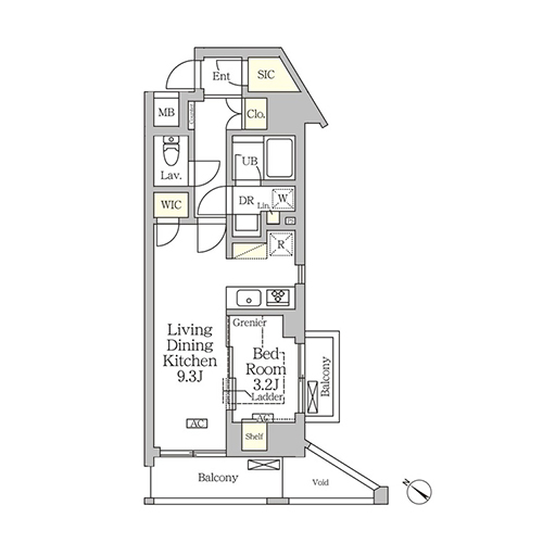 アジールコート松濤(1LDK[Gタイプ]：36.21㎡)の間取り画像