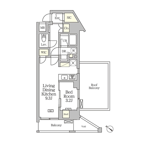 アジールコート松濤(1LDK[Gタイプ]：36.21㎡)の間取り画像