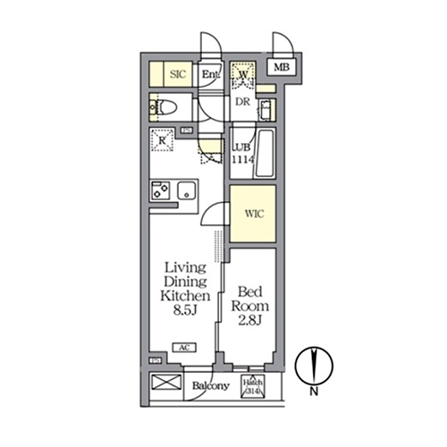アジールコート都立大学(1LDK[F'タイプ]：28.92㎡)の間取り画像