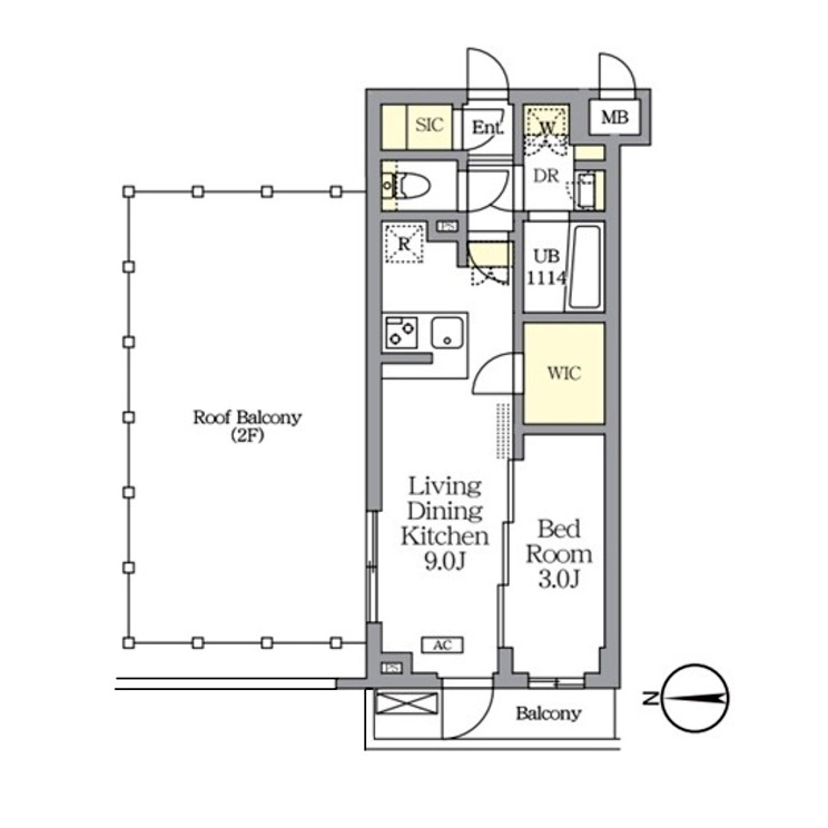アジールコート都立大学(1LDK[E'タイプ]：30.36㎡)の間取り画像