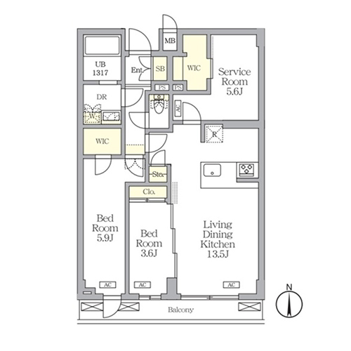 アジールコート都立大学(2LDK[Jタイプ]：64.96㎡)の間取り画像